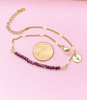 Gold Natural Garnet Gemstone Bracelet January Birthday Mother's Day Gifts Ideas Personalized Customized Made to Order, N5540