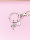 Silver Crescent Moon and Palm Tree Charm Keychain, N2119B