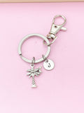 Silver Crescent Moon and Palm Tree Charm Keychain, N2119B