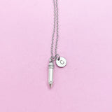 Silver Pencil Charm Necklace, Personalized Initial, Teacher Gift
