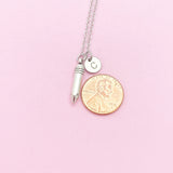 Silver Pencil Charm Necklace, Personalized Initial, Teacher Gift