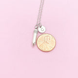 Silver Pencil Charm Necklace, Personalized Initial, Teacher Gift