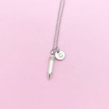 Silver Pencil Charm Necklace, Personalized Initial, Teacher Gift