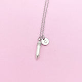 Silver Pencil Charm Necklace, Personalized Initial, Teacher Gift