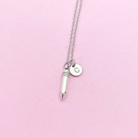 Writer Necklace, Silver Pencil Charm Necklace, Secretary Necklace, Secretary Gift, Teacher Gift, Personalized Christmas Gift, N796