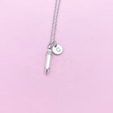 Writer Necklace, Silver Pencil Charm Necklace, Secretary Necklace, Secretary Gift, Teacher Gift, Personalized Christmas Gift, N796