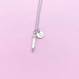 Writer Necklace, Silver Pencil Charm Necklace, Secretary Necklace, Secretary Gift, Teacher Gift, Personalized Christmas Gift, N796