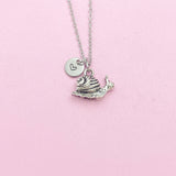 Silver Snail Charm Necklace, Personalized Initial Pendant