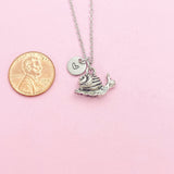 Silver Snail Charm Necklace, Personalized Initial Pendant