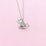 Silver Snail Charm Necklace, Personalized Initial Pendant