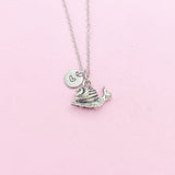 Silver Snail Charm Necklace, Personalized Initial Pendant