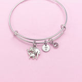 Silver Mother and Baby Elephant Charm Bracelet, Initial Charm