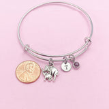 Silver Mother and Baby Elephant Charm Bracelet, Initial Charm