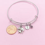 Silver Mother and Baby Elephant Charm Bracelet, Initial Charm