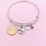 Silver Mother and Baby Elephant Charm Bracelet, Initial Charm