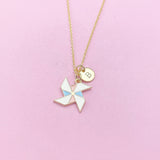 Gold Pinwheel Charm Necklace, Windmill Charm, N2197