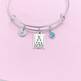 Silver Eye Chart Charm Bracelet, Snellen Charm, Optometry Gift, Medical Eye Doctor Gift, Graduation Gift, N2233A