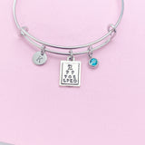 Silver Eye Chart Charm Bracelet, Snellen Charm, Optometry Gift, Medical Eye Doctor Gift, Graduation Gift, N2233A