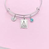 Silver Eye Chart Charm Bracelet, Snellen Charm, Optometry Gift, Medical Eye Doctor Gift, Graduation Gift, N2233A