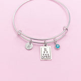 Silver Eye Chart Charm Bracelet, Snellen Charm, Optometry Gift, Medical Eye Doctor Gift, Graduation Gift, N2233A