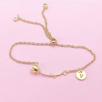 Gold Tulip Flower Charm Bracelet, N2189D