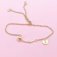 Gold Tulip Flower Charm Bracelet, N2189D