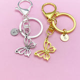 Silver Gold or Rose Gold Butterfly Charm Keychain, N131Z