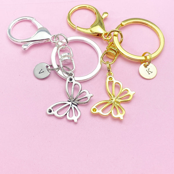 Silver Gold or Rose Gold Butterfly Charm Keychain, N131Z