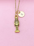 Gold Nutcracker Soldier Christmas Ballet Charm Necklace, Personalized Customized Monogram, N2737