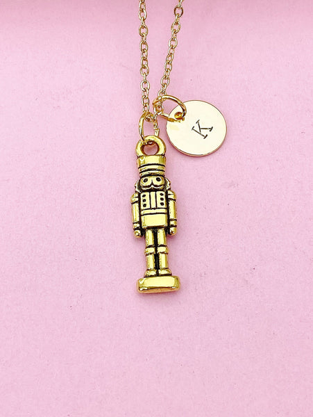 Gold Nutcracker Soldier Christmas Ballet Charm Necklace, Personalized Customized Monogram, N2737