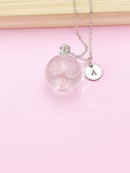 Dandelion Seed Terrarium Necklace, Personalized Initial, Pressed Flower Jewelry