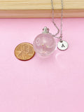 Dandelion Seed Terrarium Necklace, Personalized Initial, Pressed Flower Jewelry