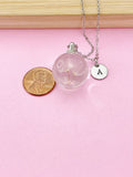 Dandelion Seed Terrarium Necklace, Personalized Initial, Pressed Flower Jewelry