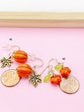 Orange Pumpkin Maple Leaf Earrings, Fall Autumn Gift, Halloween Earrings, N5080A