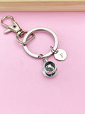 Silver Coffee Cup and Saucer Charm Keychain, Coffee Gift, Personalized Gift, N5742D