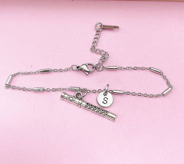 Silver Flute Charm Bracelet School Marching Band Gifts, N1381Z