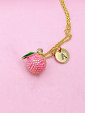 Gold Pink Litchi Charm Necklace, Sweet Litchi Fruit Charm, N5381A