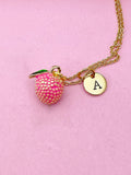 Gold Pink Litchi Charm Necklace, Sweet Litchi Fruit Charm, N5381A