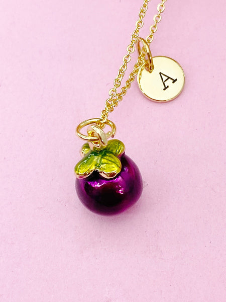 Gold Mangosteen Charm Necklace, Sweet Purple Mangosteen Fruit Charm, N5713
