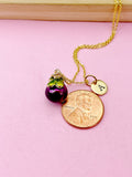 Gold Mangosteen Charm Necklace, Sweet Purple Mangosteen Fruit Charm, N5713
