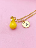 Gold Pear Charm Necklace, Sweet Yellow Pear Fruit Charm, N5714