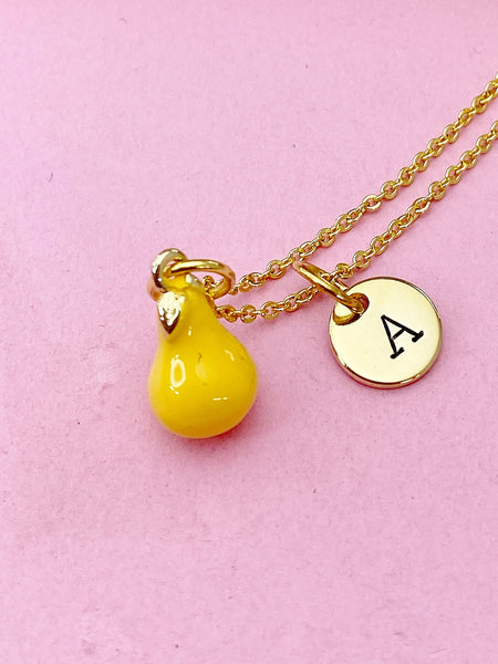 Gold Pear Charm Necklace, Sweet Yellow Pear Fruit Charm, N5714
