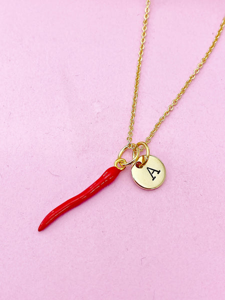 Gold Red Hot Chili Charm Necklace, Red Hoy Chili Charm, N5715