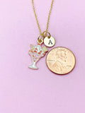 Gold Ice Cream Charm Necklace, Pink Strawberry Ice Cream Sunday Charm, N5716