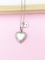 Silver Heart Locket Necklace, Stainless Steel Heart Locket Gift, Valentine Gift, Birthday Gift, Personized Initial Necklace, N5032