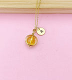 Gold Natural Citrine Necklace, Gemstone Jewelry, Personalized Gift, N4692