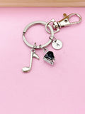 Silver Piano and Music Note Charm Keychain Everyday Gift Ideas Personalized Customized Made to Order Jewelry, CN2567