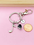 Silver Piano and Music Note Charm Keychain Everyday Gift Ideas Personalized Customized Made to Order Jewelry, CN2567