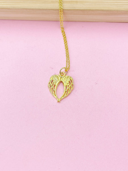 Gold Guardian Angel Wing Charm Necklace, N668