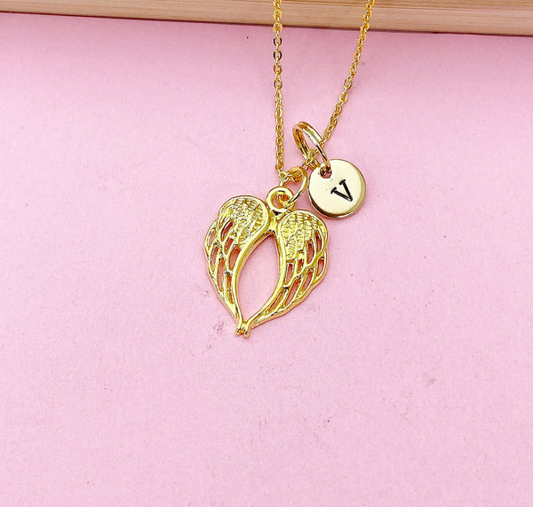 Gold or Silver Guardian Angel Wing Charm Necklace, N668A